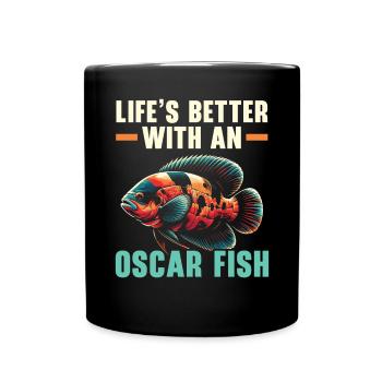 Oscar Fish Lover Freshwater Fishkeeping Aquarium - Full Colour Mug - black - Front