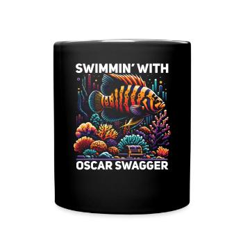 Oscar Fish Lover Freshwater Fishkeeping Aquarium - Full Colour Mug - black - Front