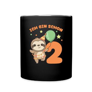 Ich bin schon 2 Faultiere Geburtstags Kinder - Tasse einfarbig - Schwarz - Vorne