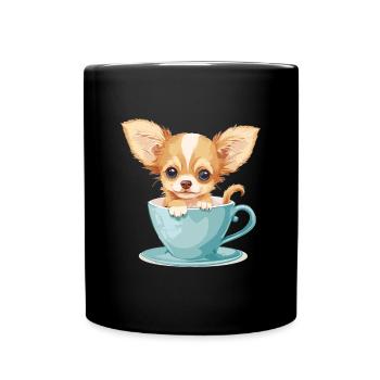 Cute Chihuahua with a Cup of Coffee Chiwawa - Full Colour Mug - black - Front