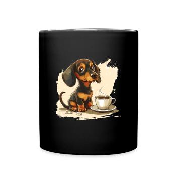 Cute Dachshund Doxie with a Cup of Coffee Wiener - Tasse einfarbig - Schwarz - Vorne