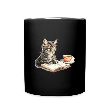 Cats Books Tea Reading - Cute Funny Graphic - Tasse einfarbig - Schwarz - Vorne