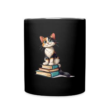 Cats and Books Reading Bookworm Funny & Cute - Full Colour Mug - black - Front