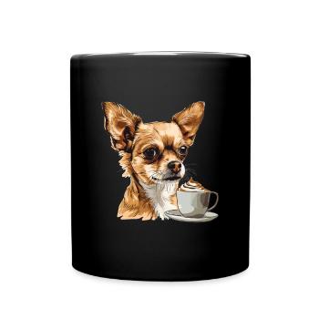 Cute Chihuahua with a Cup of Coffee Chiwawa - Full Colour Mug - black - Front