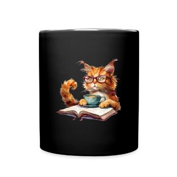 Cats Books Tea Reading - Cute Funny Graphic - Tasse einfarbig - Schwarz - Vorne