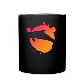 Stylish Dolphin Art Paint Splash - Full Colour Mug - black - Front