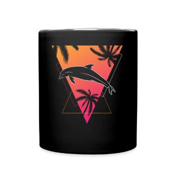 Retro Dolphin Tropics Dream Graphic - Full Colour Mug - black - Front