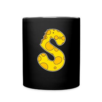 Buchstabe S - Anfangsbuchstabe S - Käse Motiv - Tasse einfarbig - Schwarz - Vorne