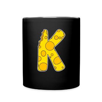 Buchstabe K - Anfangsbuchstabe K - Käse Motiv - Tasse einfarbig - Schwarz - Vorne