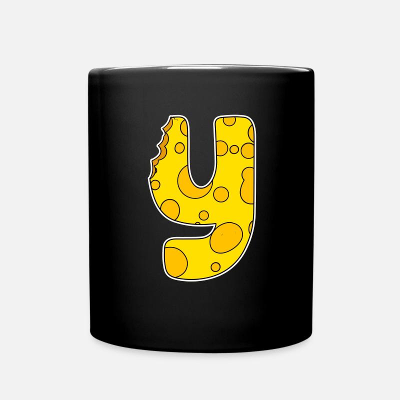 Buchstabe Y - Anfangsbuchstabe Y - Käse Motiv - Tasse einfarbig - Schwarz