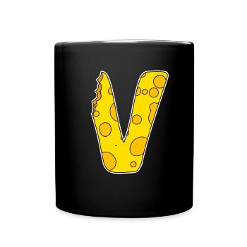 Lettre V - Lettre initiale V - Motif Fromage - Mug uni - noir - Devant