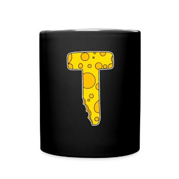 Buchstabe T - Anfangsbuchstabe T - Käse Motiv - Tasse einfarbig - Schwarz - Vorne