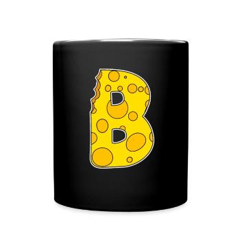 Buchstabe B - Anfangsbuchstabe B - Käse Motiv - Tasse einfarbig - Schwarz - Vorne
