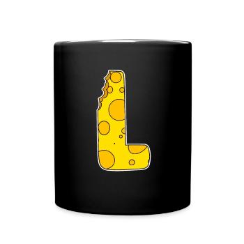 Lettre L - Lettre initiale L - Motif Fromage - Mug uni - noir - Devant