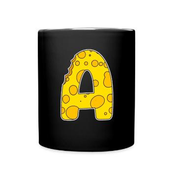 Buchstabe A - Anfangsbuchstabe A - Käse Motiv - Tasse einfarbig - Schwarz - Vorne