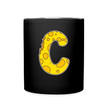 Buchstabe C - Anfangsbuchstabe C - Käse Motiv - Tasse einfarbig - Schwarz - Vorne