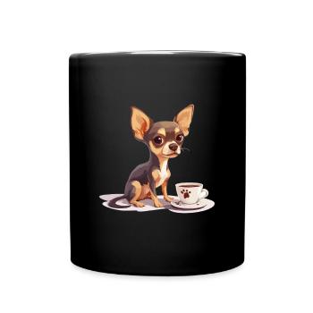 Cute Chihuahua with a Cup of Coffee Chiwawa - Full Colour Mug - black - Front