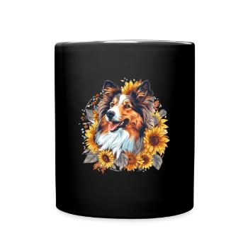 Shetland Sheepdog Sheltie Dog Sunflower Cute - Full Colour Mug - black - Front