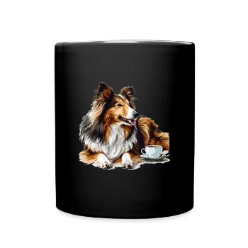 Shetland Sheepdog Sheltie Coffee Dog Breed Pet - Full Colour Mug - black - Front