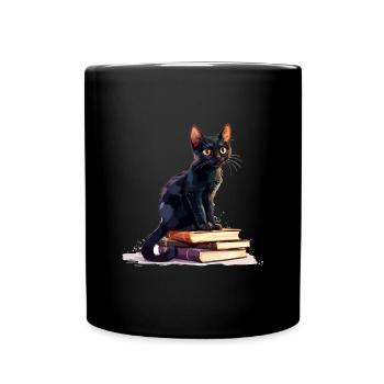 Cats and Books Reading Bookworm Funny & Cute - Full Colour Mug - black - Front