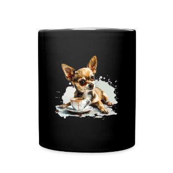 Cute Chihuahua with a Cup of Coffee Chiwawa - Full Colour Mug - black - Front