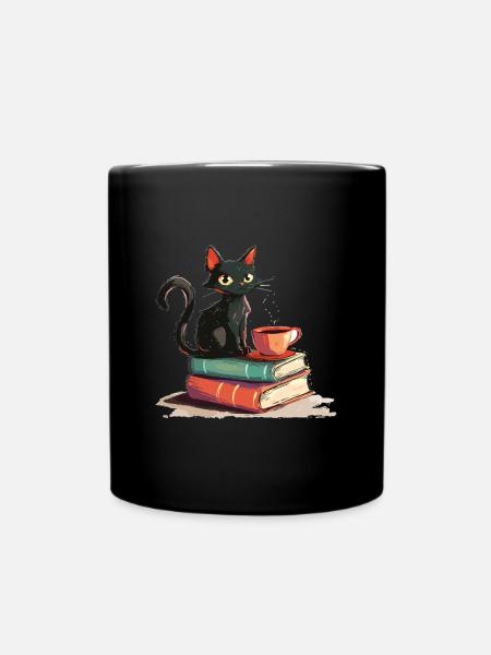 Cats Books Tea Reading - Cute Funny Graphic - Tasse einfarbig - Schwarz