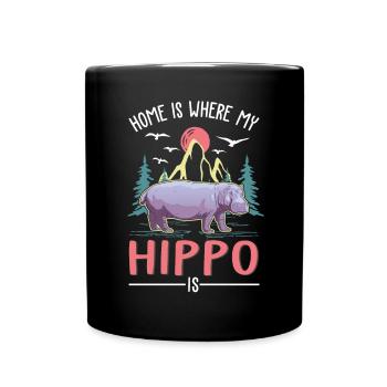 La maison est là où se trouve mon hippopotame, hippopotame - Mug uni - noir - Devant