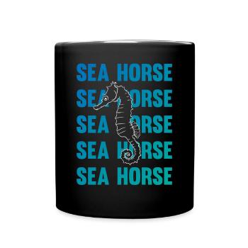 Sea Horse Writing Game Ocean Love - Full Colour Mug - black - Front