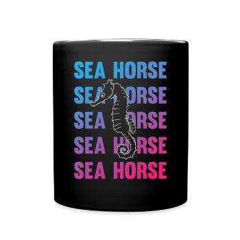 Sea Horse Writing Game Ocean Love - Full Colour Mug - black - Front