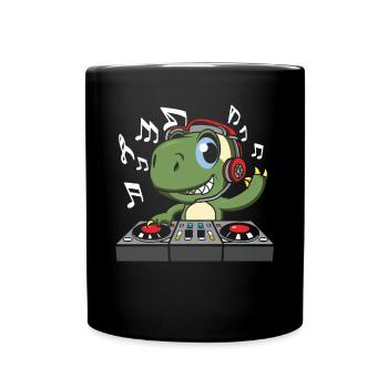 DJ Dinosaur Disc Jockey Dino - Full Colour Mug - black - Front