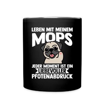 Hund Mops - Tasse einfarbig - Schwarz - Vorne
