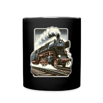 Illustration einer klassischen Dampflok - Tasse einfarbig - Schwarz - Vorne