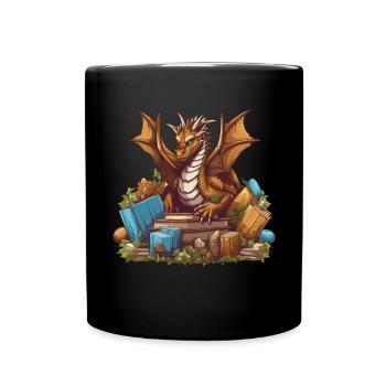 Dragons Und Bücher Nerd Dragon Liebhaber - Tasse einfarbig - Schwarz - Vorne