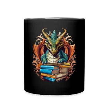 Dragons Und Bücher Nerd Dragon Liebhaber - Tasse einfarbig - Schwarz - Vorne