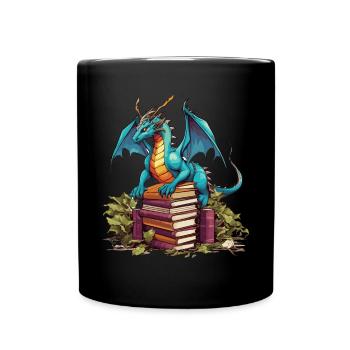 Dragons Und Bücher Nerd Dragon Liebhaber - Tasse einfarbig - Schwarz - Vorne