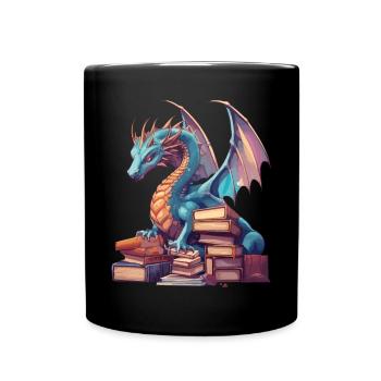Dragons Und Bücher Nerd Dragon Liebhaber - Tasse einfarbig - Schwarz - Vorne
