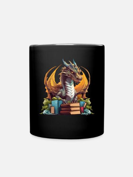 Dragons Und Bücher Nerd Dragon Liebhaber - Tasse einfarbig - Schwarz