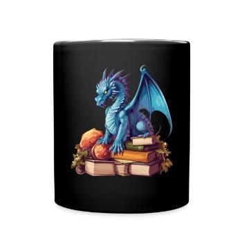 Dragons Und Bücher Nerd Dragon Liebhaber - Tasse einfarbig - Schwarz - Vorne