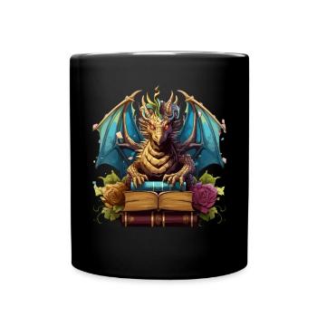 Dragons Und Bücher Nerd Dragon Liebhaber - Tasse einfarbig - Schwarz - Vorne