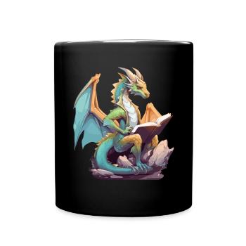 Dragons Und Bücher Nerd Dragon Liebhaber - Tasse einfarbig - Schwarz - Vorne