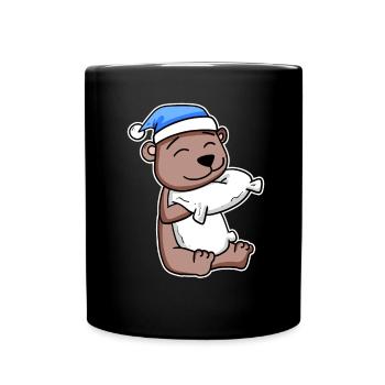Bear with pillow and sleeping cap - Full Colour Mug - black - Front