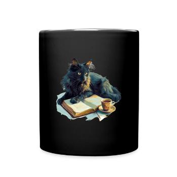 Cats Books Tea Reading - Cute Funny Graphic - Tasse einfarbig - Schwarz - Vorne