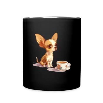 Cute Chihuahua with a Cup of Coffee Chiwawa - Full Colour Mug - black - Front