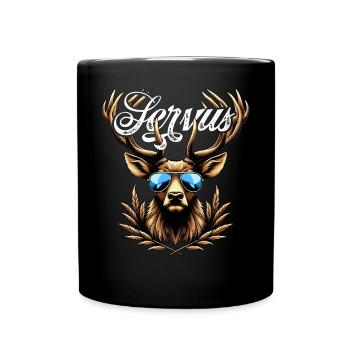 Trachtenshirt Herren Trachten T-Shirt Servus - Tasse einfarbig - Schwarz - Vorne