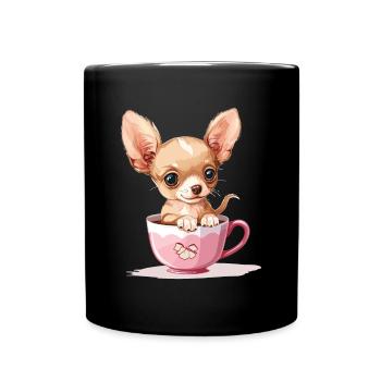 Cute Chihuahua with a Cup of Coffee Chiwawa - Full Colour Mug - black - Front