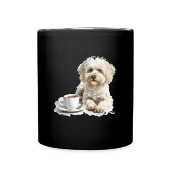 Maltipoo mignon avec une tasse de café Maltipoo - Mug uni - noir - Devant