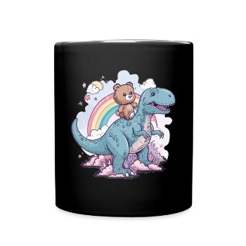 Goth Pastel Creepy Voodoo Teddy Bear Riding T-Rex - Full Colour Mug - black - Front