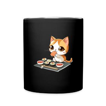 Chats et Sushi Japonais Nourriture Chaton Kawaii Anime - Mug uni - noir - Devant