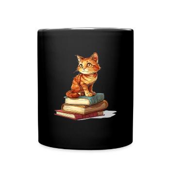 Cats and Books Reading Bookworm Funny & Cute - Full Colour Mug - black - Front