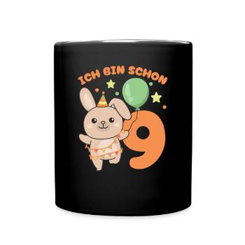 Ich bin schon 9 Hasen Geburtstags Kinder - Tasse einfarbig - Schwarz - Vorne